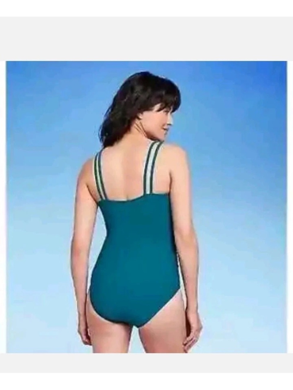 Aqua Green Teal Double-Strap Ruched Swimsuit - Picture 2 of 4